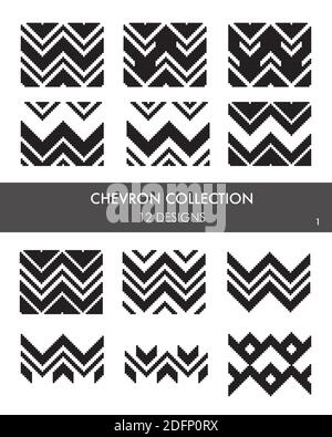La collezione Chevron Seamless Pattern comprende 12 modelli di orologi per la moda tessile, maglieria, grafica Illustrazione Vettoriale