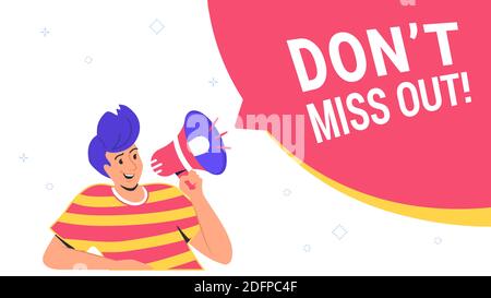 Non perdetevi l'annuncio della comunità con un forte megafono Illustrazione Vettoriale