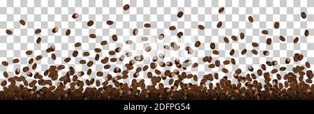I chicchi di caffè cadono nel cumulo isolato su sfondo trasparente. Illustrazione Vettoriale