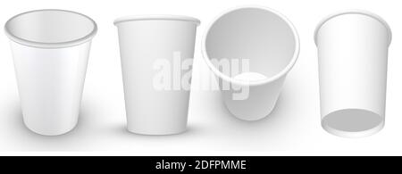 Rendering 3D - immagine ad alta risoluzione modello di tazza di carta bianca isolato su sfondo bianco, dettagli di alta qualità Foto Stock
