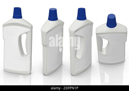 Rendering 3D - modello di pulizia bottiglia bianca per immagini ad alta risoluzione isolato su sfondo bianco, dettagli di alta qualità Foto Stock