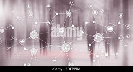 Connessione aziendale globale. Concetto di innovazione su schermo virtuale. Internet delle cose. Diagramma dei supporti misti Smart Industry Concept Foto Stock