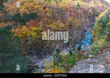 Fiume Belaya in fondo a una gola profonda, canyon, nella Repubblica di Adygea in Russia Foto Stock