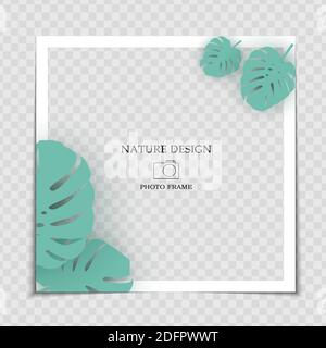 Sfondo naturale Photo Frame Template con foglie di palma Monstera per l'invio in Social Network. Illustrazione vettoriale Illustrazione Vettoriale