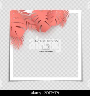 Sfondo naturale Photo Frame Template con foglie di palma Monstera per l'invio in Social Network. Illustrazione vettoriale Illustrazione Vettoriale