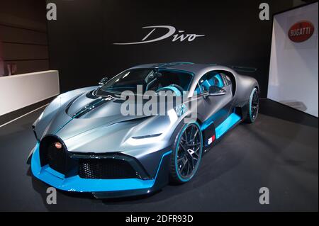 Bugatti Divo durante il Paris Motor Show 2018, conosciuto come Mondial de l'Automobile, si è tenuto presso il centro espositivo Porte de Versailles di Parigi, Francia, il 3 ottobre 2018. Foto di Nicolas Genin/ABACAPRESS.COM Foto Stock