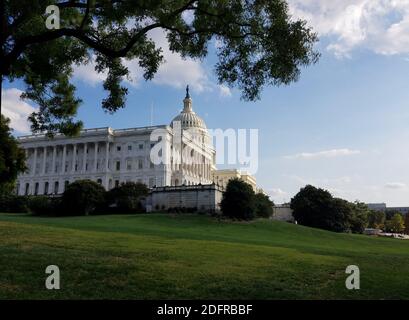 La facciata nord-occidentale del Campidoglio degli Stati Uniti, con l'ala del Senato, su Capitol Hill a Washington DC, USA. Foto Stock