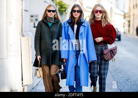 Street Style, Tine Andrea, Darja Barannik, e Annabel Rosendahl in arrivo a Paul e Joe primavera estate 2019 spettacolo di ready-to-wear, tenuto alla Maison de la Chimie, a Parigi, Francia, il 30 settembre 2018. Foto di Marie-Paola Bertrand-Hillion/ABACAPRESS.COM Foto Stock