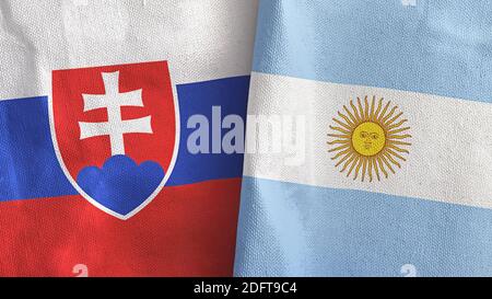 Argentina e Slovacchia due bandiere tessuto tessuto rendering 3D Foto Stock
