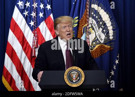 Il presidente DEGLI STATI UNITI Donald Trump parla di sostenere veterani e famiglie militari presso il South Court Auditorium dell'edificio EEOB, vicino alla Casa Bianca di Washington, DC, il 15 novembre 2018. Foto di Olivier Douliery/ABACAPRESS.COM Foto Stock