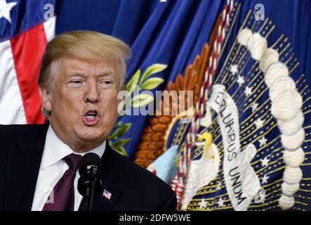 Il presidente DEGLI STATI UNITI Donald Trump parla di sostenere veterani e famiglie militari presso il South Court Auditorium dell'edificio EEOB, vicino alla Casa Bianca di Washington, DC, il 15 novembre 2018. Foto di Olivier Douliery/ABACAPRESS.COM Foto Stock