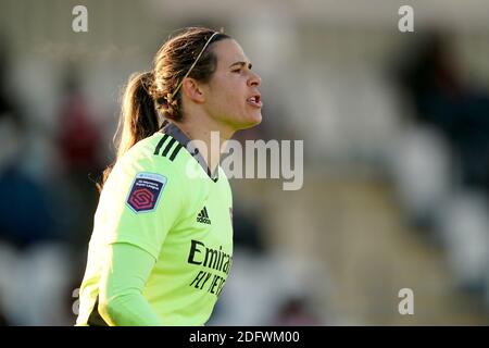 Il portiere dell'Arsenal Lydia Williams durante la partita della Super League delle Femminile al Meadow Park, Londra. Foto Stock