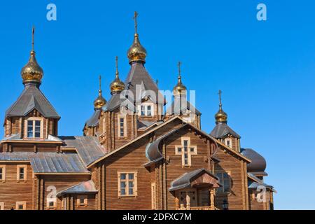 Chiesa Ortodossa, la più grande struttura di legno in estremo oriente russo, Anadyr, Chukotka Okrug autonomo, Russia Foto Stock