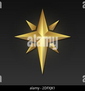 Golden Bethlehem Star. Forma della stella d'oro su sfondo scuro. Illustrazione vettoriale Illustrazione Vettoriale