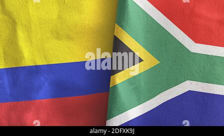 Sudafrica e Colombia due bandiere tessuto tessuto rendering 3D Foto Stock