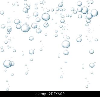 Bolle blu. Scintilla il ruscello sottomarino in acqua, mare, acquario. Pop frizzante e bevanda effervescente. Astrarre le bolle di soda fresca. Illustrazione vettoriale Illustrazione Vettoriale