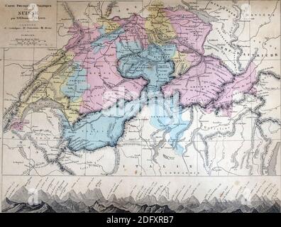 Antica mappa dei cantoni della Svizzera dal 1869 - Atlas Universel et Classique de Geographie, by mm. Droux et CH. Leroy, Editore: Paris: Librairie Foto Stock