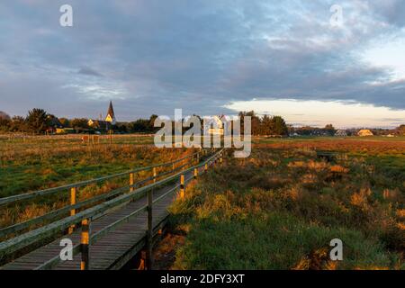 Morninglight a Nebel, Amrum, Germania Foto Stock