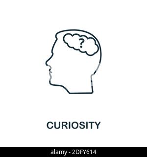 Icona curiosità. Elemento stile di linea della raccolta di abilità sulla vita. Icona della curiosità sottile per modelli, infografiche e altro ancora Illustrazione Vettoriale