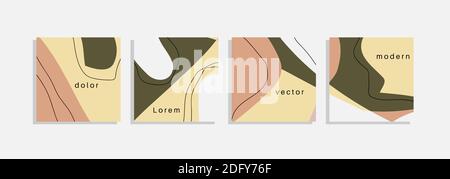 Insieme vettoriale di sfondi minimi con forme organiche astratte, linee di disegno a mano e testo campione. Collage contemporaneo. Custodia elegante e minimal per Illustrazione Vettoriale