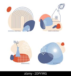 Biglietti e sfondi per le festività di Capodanno per i social media. Illustrazione Vettoriale
