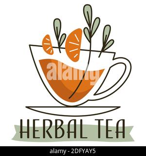 Tè alle erbe, bevanda calda e gustosa con vettore di menta Illustrazione Vettoriale