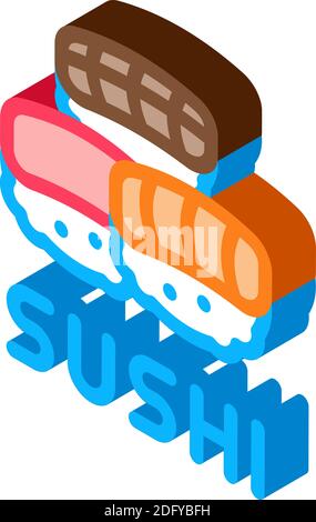 rotolo di sushi con carne di pesce icona isometrica illustrazione vettoriale Illustrazione Vettoriale
