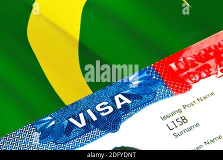 Visto per l'immigrazione delle Isole Cocos Keeling. Closeup Visa to Cocos Keeling Islands focalizzato su Word VISA, rendering 3D. Viaggi o migrazione a Cocos Keelin Foto Stock