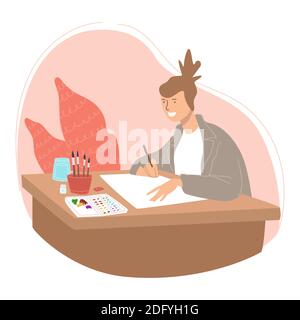 Pittura di disegno di carattere, hobby e tempo libero Illustrazione Vettoriale