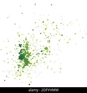 Spruzzi di acquerello verde brillante dipinti a mano isolati su sfondo bianco. Vettore artistico astratto utilizzato come elemento nel desig decorativo Illustrazione Vettoriale