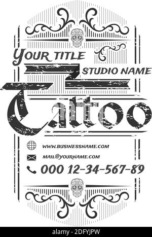 Modello poster vintage Tattoo studio su sfondo bianco. Illustrazione vettoriale. Illustrazione Vettoriale