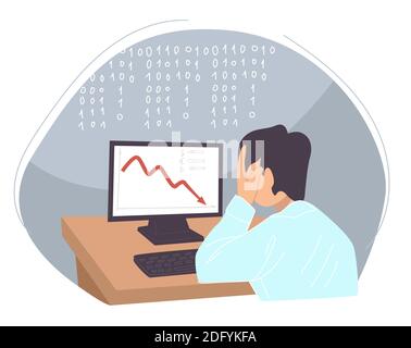 Uomo preoccupato di crisi, problemi sul lavoro Illustrazione Vettoriale