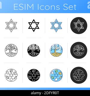 Set di icone dei segni del Giudaismo Illustrazione Vettoriale