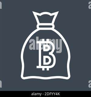 Borsa di denaro con icona Bitcoin Thin Line Vector Illustrazione Vettoriale