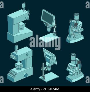 Diverse illustrazioni vettoriali stilizzate di microscopi Illustrazione Vettoriale