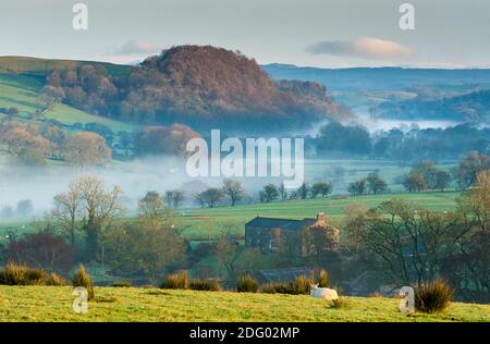 Newton, Clitheroe, Lancashire, Regno Unito. 7 Dic 2020. Una bella, fredda, nebbiosa mattina su terreni agricoli a Newton, Clitheroe, Lancashire. Credit: John Eveson/Alamy Live News Foto Stock