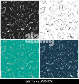 Stilizzato senza giunture in tutte le direzioni illustrazioni di componenti elettronici e circuiti. Illustrazione Vettoriale