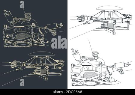 Illustrazione vettoriale stilizzata di un disegno del rotore principale di un grande elicottero Illustrazione Vettoriale