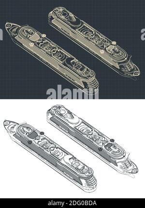 Illustrazione vettoriale stilizzata di disegni isometrici di una grande nave da crociera Illustrazione Vettoriale