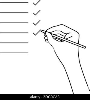 controllare l'elenco con la mano lineare Illustrazione Vettoriale
