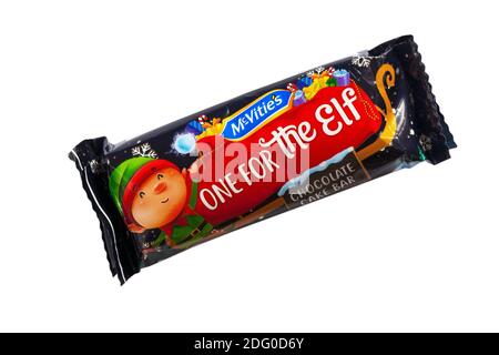 McVities Santa Snacks torta al cioccolato bar isolato su sfondo bianco - uno per l'elfo Foto Stock