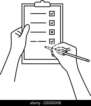 mano lineare con lista di controllo sulla lavagna a clip Illustrazione Vettoriale