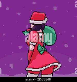 pixel art babbo natale ragazza Illustrazione Vettoriale