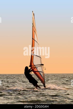 Silhouette di un windsurf su un golfo Foto Stock