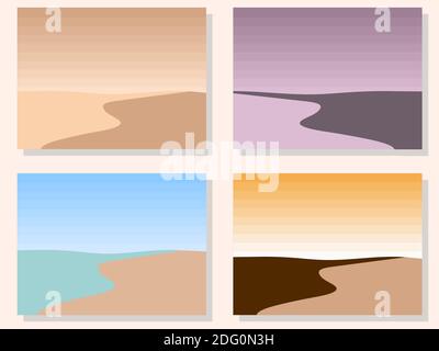 Insieme di paesaggi in stile minimalista. Decorazioni boho per stampe, poster e interni di design. Arredamento moderno di metà secolo. Illustrazione vettoriale Illustrazione Vettoriale