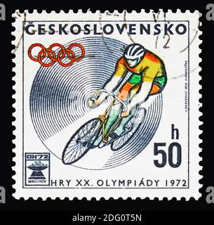 MOSCA, RUSSIA - 18 AGOSTO 2018: Un francobollo stampato in Cecoslovacchia mostra i Giochi Olimpici 1972 - Monaco, serie, circa 1972 Foto Stock