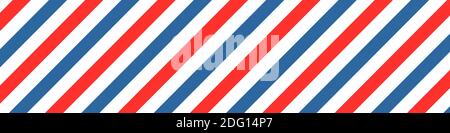 Sfondo con rivestimento colorato Barber. Motivo vettoriale rosso blu. Motivo a strisce diagonali. Illustrazione Vettoriale