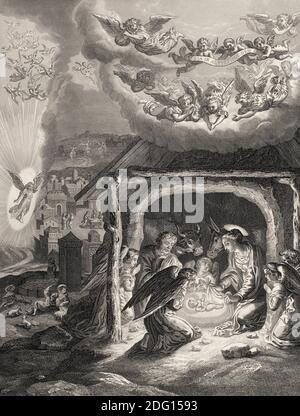 La nascita di Gesù Cristo, 1853, incisione in acciaio restaurata digitalmente Foto Stock