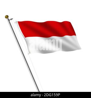 Indonesia flagpole 3d illustrazione su bianco con tracciato di ritaglio Foto Stock