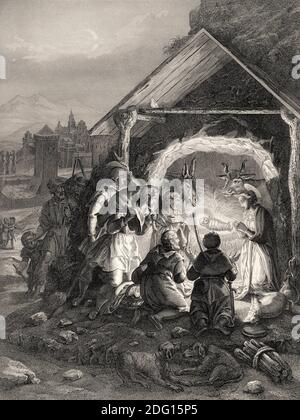 La nascita di Gesù Cristo, 1853, incisione in acciaio restaurata digitalmente Foto Stock